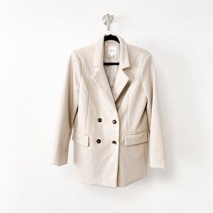 Le Lis Classic Double Breasted Oversized Winter Blazer Suit Jacket Bone Cream